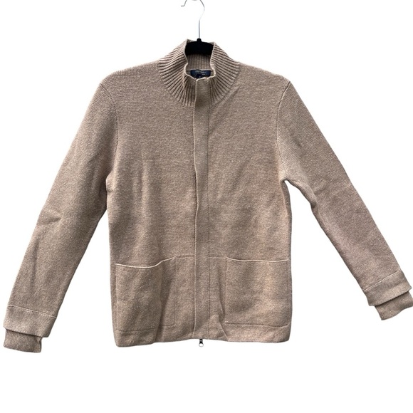 Brooks Brothers Wool Sweater Jacket Tan Womens Zip Up Medium M - Picture 1 of 14